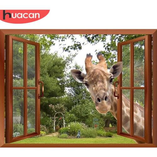 HUACAN DIY Diamond Painting 5d Window Giraffe Full Square/Round Drill Diamond Embroidery Animal Mosaic Garden Home Decor Kits