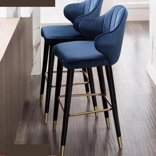 Light Luxury Solid Wood Bar Chair American Country High Chair Nordic Bar Chair Fashion Modern Italian Velvet High Stool