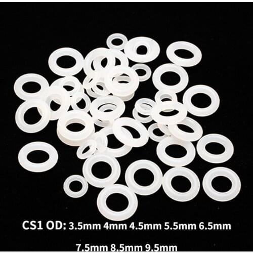 50pcs White VMQ Silicone Ring Gasket CS 1mm OD 3.5/4/4.5/5.5/6.5/7.5/8.5/9.5/13.5mm O Rings Gasket Food Grade Rubber Seal Washer