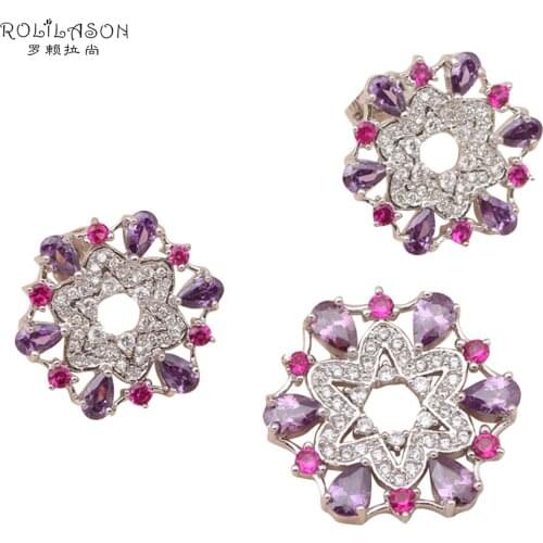 Handmade silver plated stamped Fashion Royal Jewelry Set Necklace Pendants Earrings for women Luxury Flower Set MS015