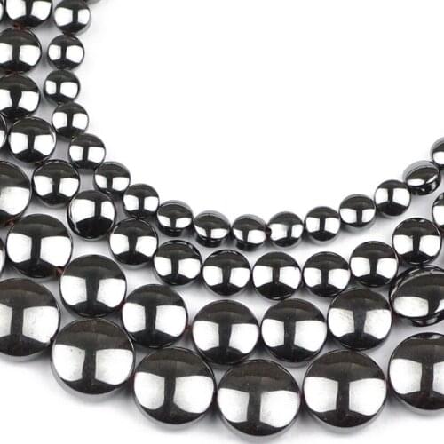 HGKLBB Convex Black Hematite Natural Stone Spacer Flat round Loose beads For Jewelry making 4/6/8/10MM bracelet accessories DIY