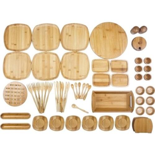 57 pieces 6 person full high quality bamboo made wooden dinner breakfast fabulous wares set