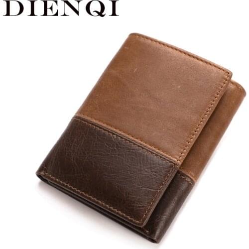 DIENQI Rfid Blocking Cow Genuine Leather Men Wallets Money Bag Male Purse 2020 Coin Pocket Small Billfold Hand Wallet Card Walet