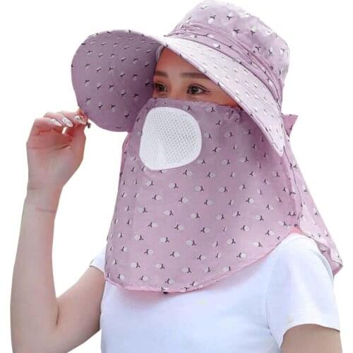 Women Summer Sun Hat Wide Brim UV Protection Visor Removable Outdoor Fishing Neck Face Flap Cap
