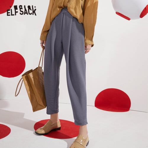 ELFSACK Solid Minimalist Straight Casual Women Harem Trousers,2021 Spring ELF Pure High Waist Korean Ladies Basic Daily Bottom