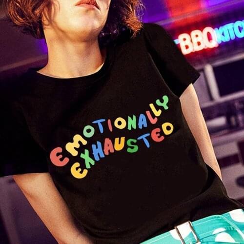 Kuakuayu HJN Cotton T Shirts,Emotionally Exhausted Colorful Printed T-Shirt,Unisex Cute Summer Tops Street Wear