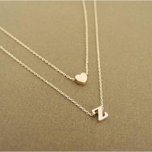 Hfarich A/B/C/Z Letter Initial Name Double-Layer Necklace 2020 Fashion Tiny Heart Choker Girls Valentines Day Gifts Long Collier