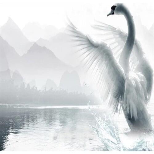Beautiful scenery wallpapers Romantic and beautiful swan lake 3d wallpapers TV background wall decoration painting