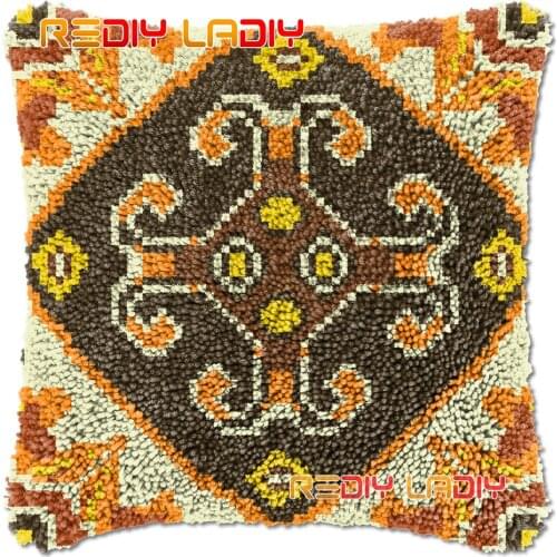 Latch Hook Cushion Geometric Mandala DIY Needlepoint Kits Chunky Acrylic Yarn Arts Crocheting Lofty Pillow Case Hobby & Crafts