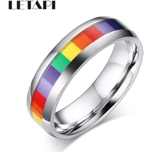 LETAPI New Fashion Women Rainbow Rings Stainless Steel Wedding Rings For Party Jewelry Wholesale Lesbian Rings Jewelry