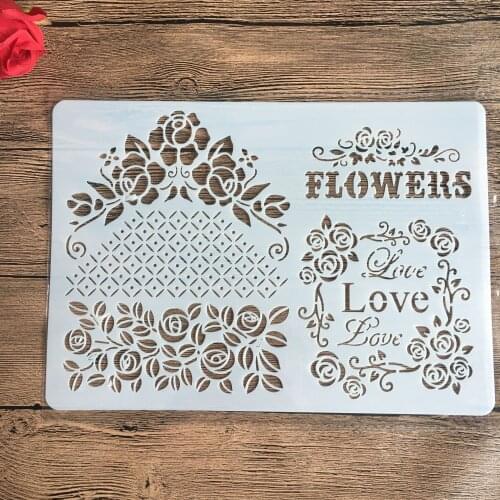 LOVE flowers A4 29*21cm DIY Stencils Wall Painting Scrapbook Coloring Embossing Album Decorative Paper Card Template