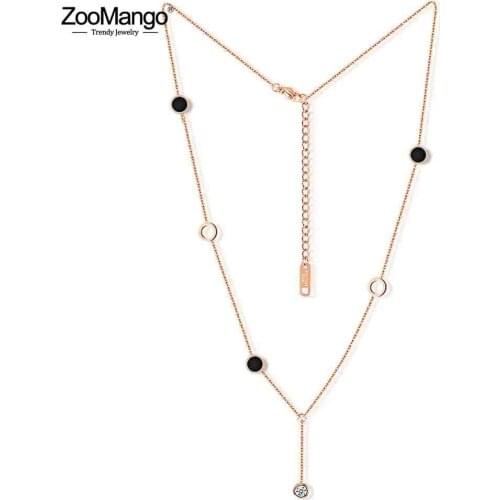 ZooMango Trendy Rose Gold Round Circle Tassel Choker Necklace Stainless Steel Cubic Zirconia Chains Necklace Jewelry ZN17060