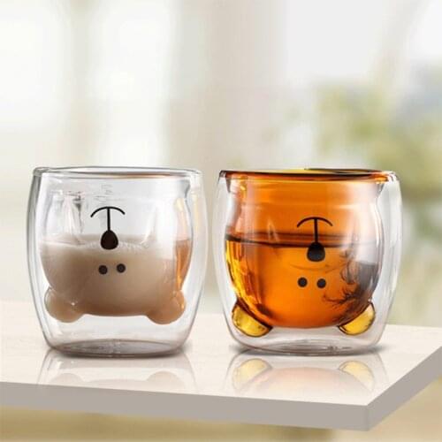 Cartoon Innovative Bear Transparent Double Layer Cup Clear Heat Resistant Coffee Tea Milk Beer Whiskey Mug Gift