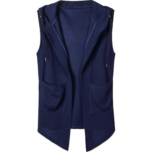 Mens Vest Cardigan Sweater Hooded Black Solid Color Zipper Cotton Blended For Casual Loose Daily Wear Waistcoat Men Clothing