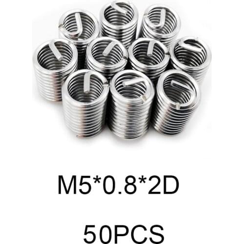 50pcs M5*0.8*2D Silver Thread Repair Insert Kit Set 304 Stainless Steel For Hardware Repair Tools