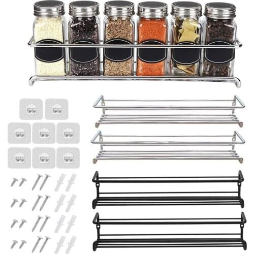 Wall Mount Spice Rack Organizer, 1/2/ pack Metal Hanging Racks Single Layer Seasoning Organizer Rack for Door, Cupboard, Pantry