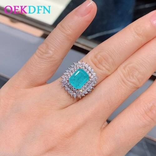 OEKDFN Luxury 100% 925 Sterling Silver Rings Paraiba Tourmaline Emerald Gemstone Wedding Engagement Diamonds Ring Fine Jewelry