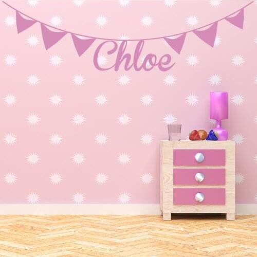Bunting Personalised Name Wall Stickers Artistic Design Wall Decal Girls Room Removable Nursery Home Decor Wallpaper SA308