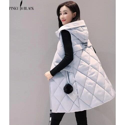 PinkyIsBlack new autumn winter vest women plus size 3XL long vest jacket winter waistcoat slim hooded down cotton vest coat