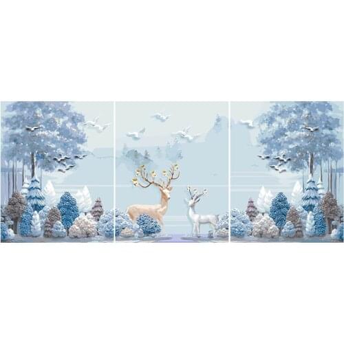 Coloring paints by numbers Cartoon landscape deer Abstract Figure pictures paintings by numbers with colors 3pcs for hoom decor