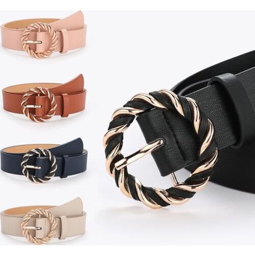 Ladies belt fashion twist buckle PU belt simple matching dress suit solid color ladies fashion all-match student belt