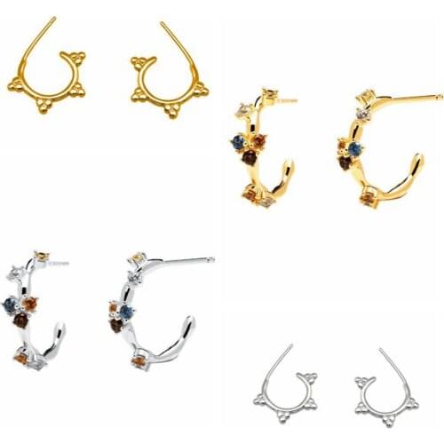 925 Silver Ear Needle C type Earrings Rainbow Crystal Earring Luxurious personality Jewelry Women Stud Earring Charm Party Gift