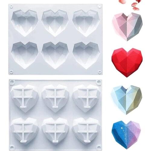 6 Diamond Hearts Mousse Silicone Mold For DIY CupCake Jelly Chocolate Candy Pastry Dessert Soap Bakeware Kitchen Accessories