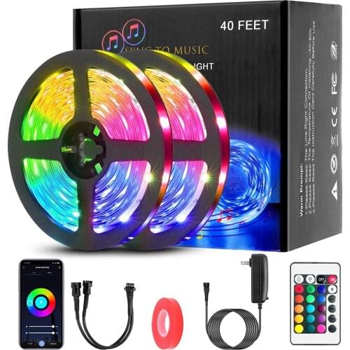 12M-360 Led Strip Lights RGB 5050 Smart LED Strip Lights Bluetooth Music Sync 64 Scene Modes for Home Room Backlight Bedroom