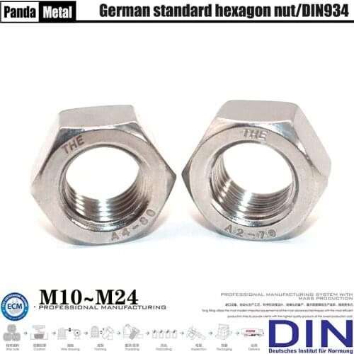 THE) DIN934 German standard nut 304/316 stainless steel thick hexagonal nut A2/A4 metric threaded nut, size M10~M24