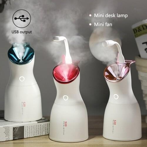 500ML ultrasonic mini usb air humidifier portable fogger humidifier diffuser led germicidal lamp hydrating face mist maker