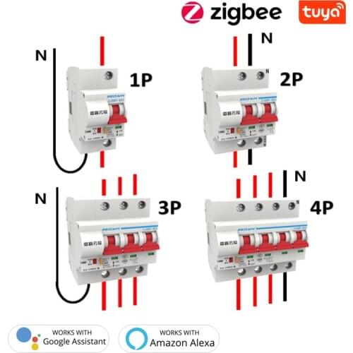 Tuya Zigbee 1-4P 10A-125A Smart Circuit Breaker Overload Short Circuit Protection With Alexa Google Home For Smart Home