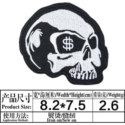 HORROR Punk Skull Black Head God USD Iron On Patches Of Clothing Accessories Fabric Stickers Embroidery Halloween