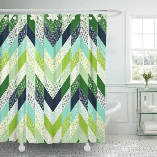 Green Chevron Doodle Dots Zig Zag Patchwork Pattern Teal Shower Curtain Waterproof Polyester Fabric 60 x 72 Inches Set with Hook