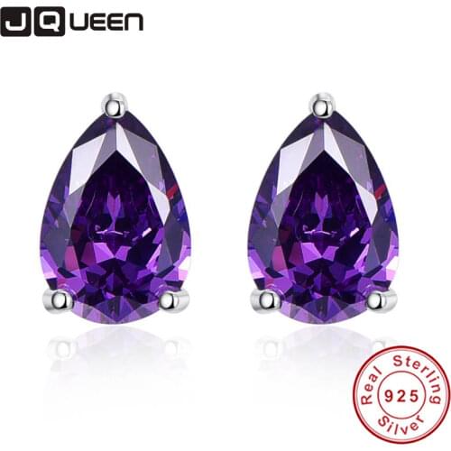 Vintage Purple Amethyst Stone Pierced Earrings Band Quality Small Stud Earrings Sterling Silver Birthday Gift For Women