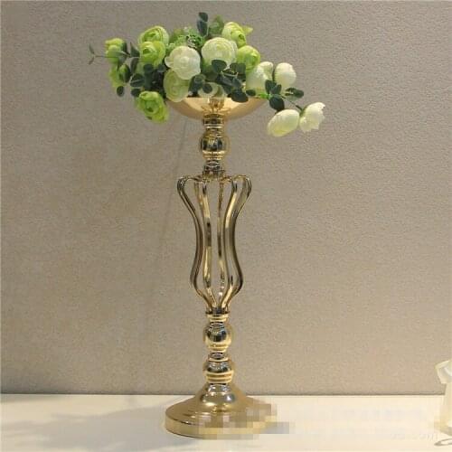 Gold Candle Holders Metal Candlestick Flower Vase Table Centerpiece Event Flower Rack Road Lead Wedding Decoration 0093