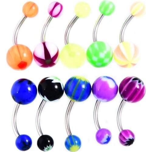 10pcs/lot Mix Color Belly Button Rings Fashion Sexy Woman Silicone Ball Barbell Steel Belly Piercing Navel Piercing Body Jewelry