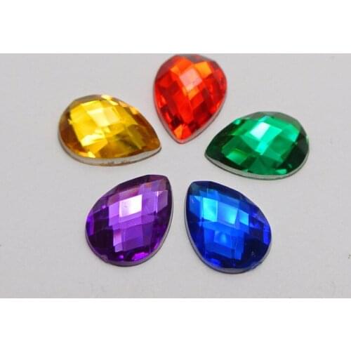 100pcs No Hole Jewelry Findings diy Decorative Accessories Mixed Color13x18mmAcrylic Flatback Teardrop Rhinestone