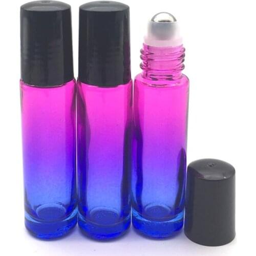 3pcs Essential Oil 10ml Roll Glass Bottle Gradient Red-Blue Perfume Empty Roller on Ball Thick Glass Bottle