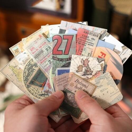 30 Pcs Travel Antique Map Label Sticker Mix Material Paper Junk Journal Planner Scrapbooking Vintage Decorative DIY Craft Paper
