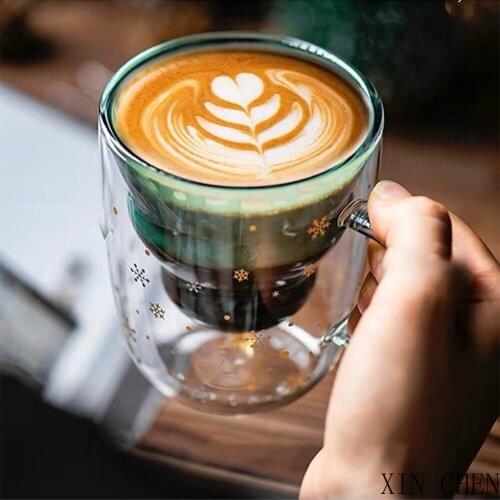 300 MLHeat-resistant Double Wall Glass Cup Creative Christmas Tree Glass Cup Coffee Mug with Lid Cute Christmas Gifts for Girls