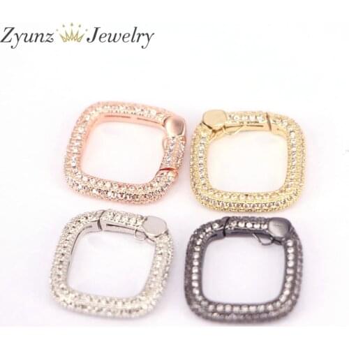 5PCS, Fully CZ Micro Pave Square Shape Carabiner Clasp with Easy Open Spring, Square Spring Snap Clasp
