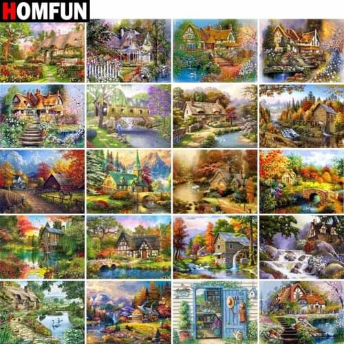 HOMFUN Full Drill Diamond Painting "Forest house landscape" DIY Picture Of Rhinestone 5D Diamond Embroidery Cross Stitch Decor