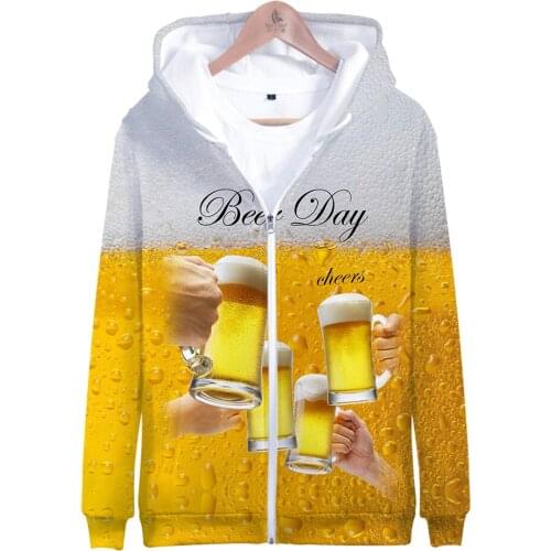 Beer day 3D New Clothes Casual Long Sleeve Zipper Hoodies Casual Women/men Casual Cool Clothes 2019 Hot Sale sweatshirts plus