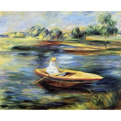 No Framed Famous Oil Painting on Canvas Young Woman Seated in a Rowboat by Pierre Auguste Renoir Painting Reproduction Handmade
