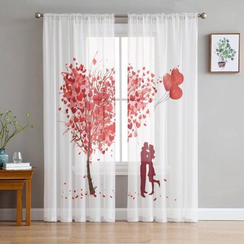 ValentineS Day Love Tree Balloon Couple Sheer Curtains for Windows Tulle Curtains for Living Room Bedroom Children Room Decor