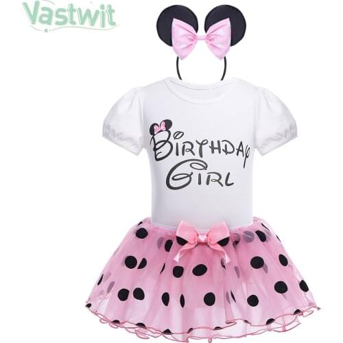 Newborn Baby Girl Clothes Sets Baby Birthday Outfit Short Sleeve Romper with Tutu Polka Dots Dress and Headband Princess Costume
