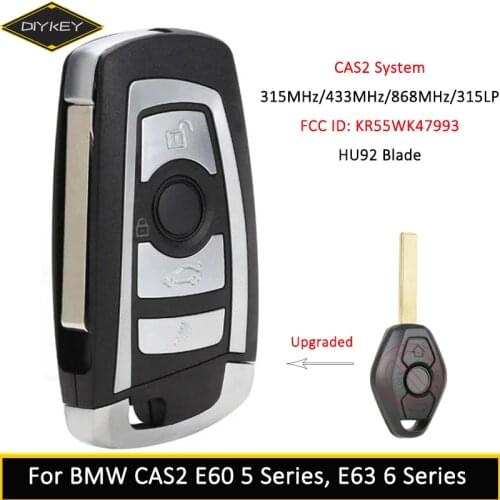 DIYKEY CAS2 Modified Remote Key KR55WK47993 4 Button 315/433/868MHz 315LP with PCF7942 Chip for BMW E60 5 Series, E63 6 Series