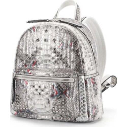 Dongou fashion Python skin two shoulders backpack Genuine leather Female bag leisure backpacking female women backpack