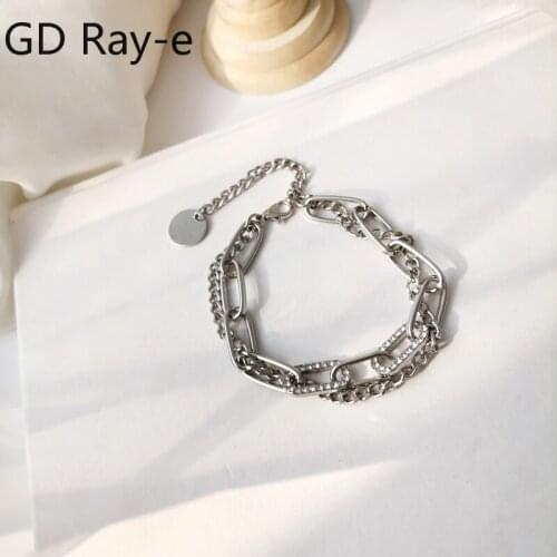 Ins Style Chunky Double Layer Pave Link Chain Bracelet 2435