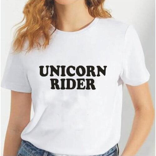 Harajuku Tshirt Summer Casual Tee Shirt Femme Short Sleeve Funny Unicorn Rider Letters Print T Shirt Women Tops Camiseta Mujer